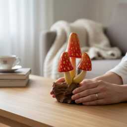 Wooden Mushroom 6 Inch/15 cm, Personalized Statue, Carving, Home Decor, Room Living Room, Office Gift Idea - thumbnail 2