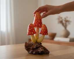 Wooden Mushroom 6 Inch/15 cm, Personalized Statue, Carving, Home Decor, Room Living Room, Office Gift Idea - thumbnail 1