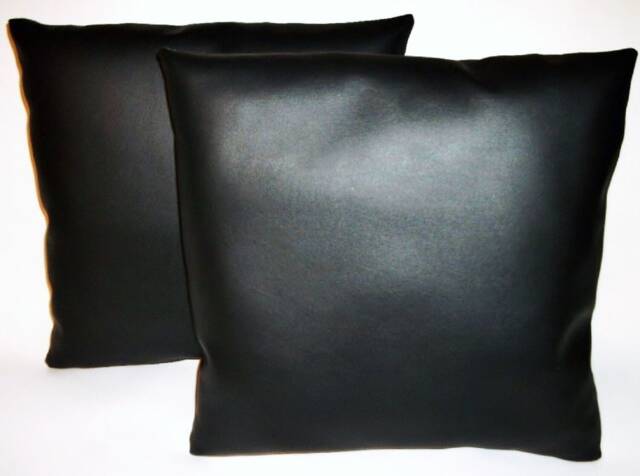 "2 Black Faux Leather Classic Cushion Covers 16"" 18"" 20" - image 1