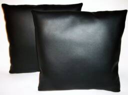 "2 Black Faux Leather Classic Cushion Covers 16"" 18"" 20"