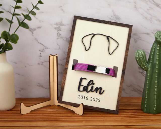 Personalized Dog Ears Line Drawing, Custom Ear Sign, Pet Loss Memorial Gift, Pet Collar Holder, Framed Art, Bereavement Gifts - image 1
