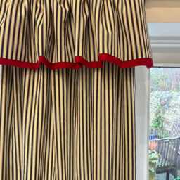 Bespoke Cotton Flop Over Ticking Pair Of Curtains - Linen Contrast Border, False Pelmet Heading - thumbnail 2
