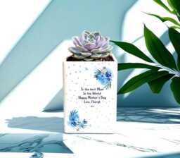 Personalised Ceramic Plant Pot With Blue Flowers & Butterflies - For Birthdays, Anniversaries, Mother's Day - thumbnail 1