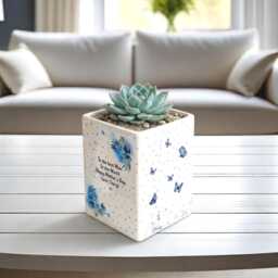 Personalised Ceramic Plant Pot With Blue Flowers & Butterflies - For Birthdays, Anniversaries, Mother's Day - thumbnail 2