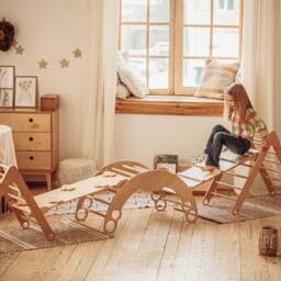 Set Of 5 Items 2 Foldable Triangle + Arch Ramp With Slide, Climbing Montessori Furniture For Toddlers Wood Play Gym Balance Board - thumbnail 2
