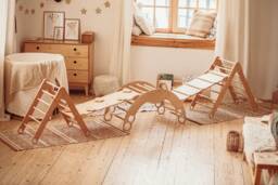 Set Of 5 Items 2 Foldable Triangle + Arch Ramp With Slide, Climbing Montessori Furniture For Toddlers Wood Play Gym Balance Board - thumbnail 1