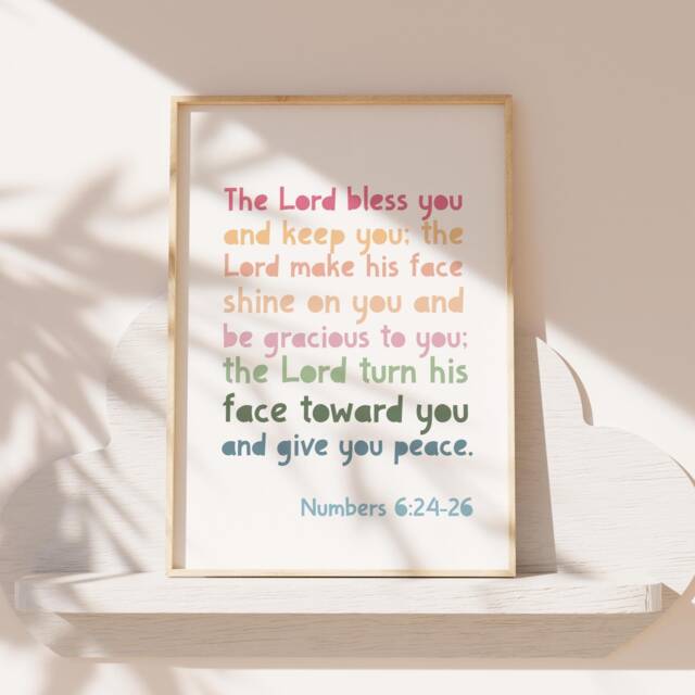 Christian Wall Art, Christening Gift, Baptism Girls Bedroom Decor, Nursery Print, Bible Verse, Numbers 624-26, Rainbow Art - image 1