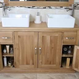 Oak Bathroom Vanity Unit 123cm Wide With A Solid Top & Ceramic Basin Set 402Cbcx2 - thumbnail 3