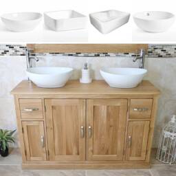 Oak Bathroom Vanity Unit 123cm Wide With A Solid Top & Ceramic Basin Set 402Cbcx2 - thumbnail 2