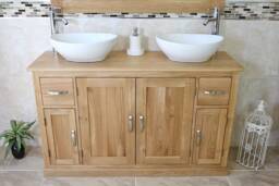 Oak Bathroom Vanity Unit 123cm Wide With A Solid Top & Ceramic Basin Set 402Cbcx2 - thumbnail 1
