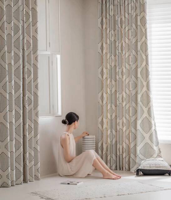 Black/White A Pair Of Boho Curtains With Geomatric Pattern, Room Divider, Living Room Curtains, Bedroom Curtains, Custom Made - image 1