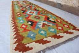 3x10 Handmade Stunning Kilim Rug, Afghan Maimana Chubi New Runner Flatweave Oriental Turkmen Hallway Rug - thumbnail 1