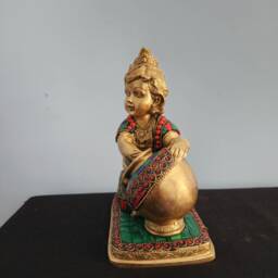 Brass Baby Krishna Statue Laddu Gopal Idol, Altar Temple Decor - 7.5 - thumbnail 3