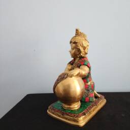Brass Baby Krishna Statue Laddu Gopal Idol, Altar Temple Decor - 7.5 - thumbnail 2