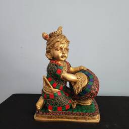 Brass Baby Krishna Statue Laddu Gopal Idol, Altar Temple Decor - 7.5 - thumbnail 1