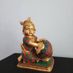 Brass Baby Krishna Statue Laddu Gopal Idol, Altar Temple Decor - 7.5 - thumbnail 4