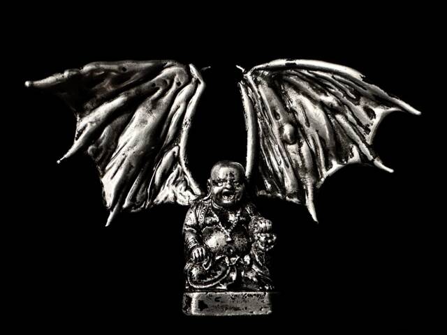 Dragon Buddha Figurine, Vintage Pewter Altar Art - image 1