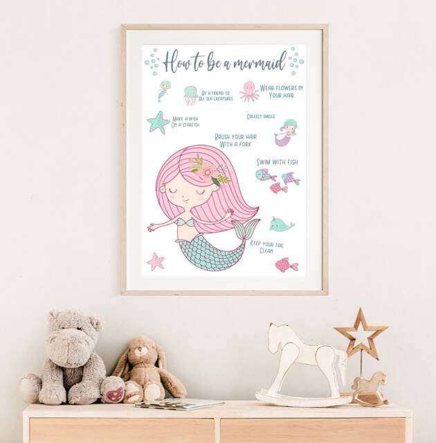 How To Be A Mermaid Print, Mermaid Art Print - Home Decor , Nursery Print, Wall Art, Childs Bedroom Print, Gift For Birthday, Girls Room - image 1