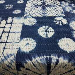 Decorative Blanket Duffle Indian Tie Dyed Indigo Blue Intetior Home Decore Shibori Christmas Gift Kantha Stiched - thumbnail 4