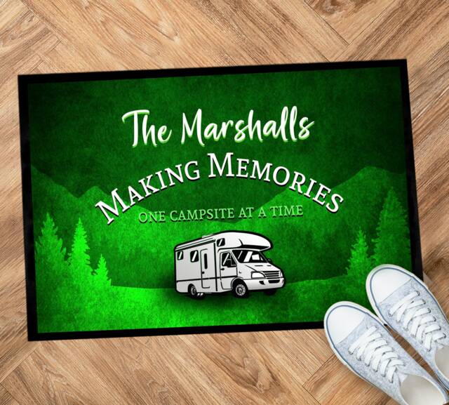 Personalised Campervan Door Mat - Green Motorhome, Making Memories Camper 60x40cm, Accessories Gift, Vanlife - image 1