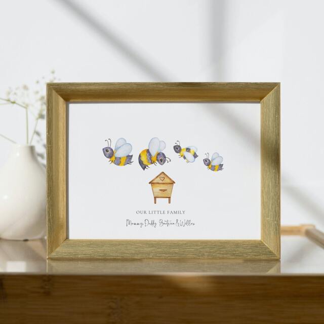 Bee Family Tree, Bumble Bee Family, Personalised Tree Bees, Print, Wall Art, Picture, Lovers Gift, Keeper - image 1