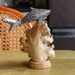 Wooden Shark 6 Inch/15 cm Width, Carving, Natural Wood, Romantic Gift, Housewarming, Living Room, Office Decor, Gift Idea - thumbnail 4