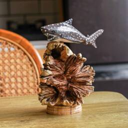 Wooden Shark 6 Inch/15 cm Width, Carving, Natural Wood, Romantic Gift, Housewarming, Living Room, Office Decor, Gift Idea - thumbnail 2