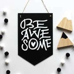 Boys Room Decor - Be Awesome Wooden Sign Children's Play Kids Door Hanging Wall Art Plaque - thumbnail 1