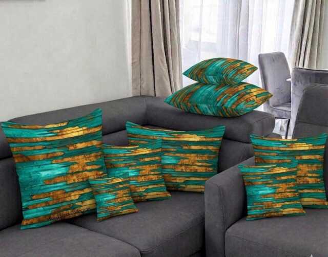 Made By Order Wave Pattern Abstract Jade & Gold Paint Art Pattern Cushion Covers Any Size On Demand Custom Size - image 1