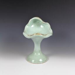Ceramic Blue Hand Made Fruit Vase // Carved Ceramic Vase// Platter On A Foot// Contemporary - thumbnail 3