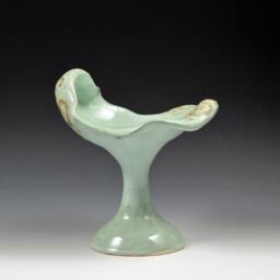 Ceramic Blue Hand Made Fruit Vase // Carved Ceramic Vase// Platter On A Foot// Contemporary - thumbnail 2