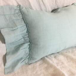Linen Lumbar Pillow Cover With Gorgeous Country Ruffles On 2 Sides White, Grey, Cream, Pink, Blue, Stripe, Chevron, 40+ Colors - thumbnail 3