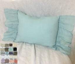 Linen Lumbar Pillow Cover With Gorgeous Country Ruffles On 2 Sides White, Grey, Cream, Pink, Blue, Stripe, Chevron, 40+ Colors - thumbnail 1