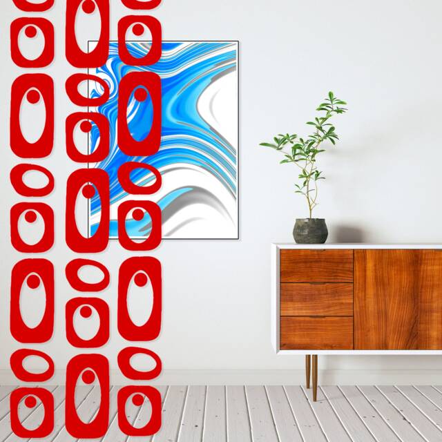 Mod Red Room Divider - Mid Century Inspired Dividers Beatnik Party Curtain Curtains Partition - image 1