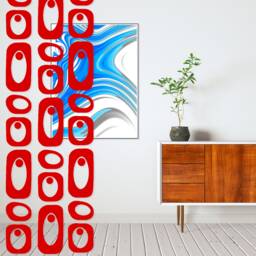 Mod Red Room Divider - Mid Century Inspired Dividers Beatnik Party Curtain Curtains Partition - thumbnail 1