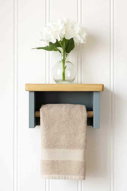 Handmade Wooden Towel Holder With Shelf Bathroom Storage & Organization - image 1