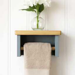 Handmade Wooden Towel Holder With Shelf Bathroom Storage & Organization - thumbnail 3