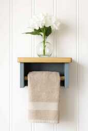 Handmade Wooden Towel Holder With Shelf Bathroom Storage & Organization - thumbnail 1