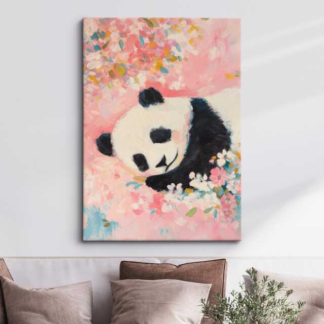 Panda Sleeping Flowers Abstract Oil Painting Framed Print & Canvas Portrait Wall Art Poster Home Decor Interior Animal Lover Gift - image 1