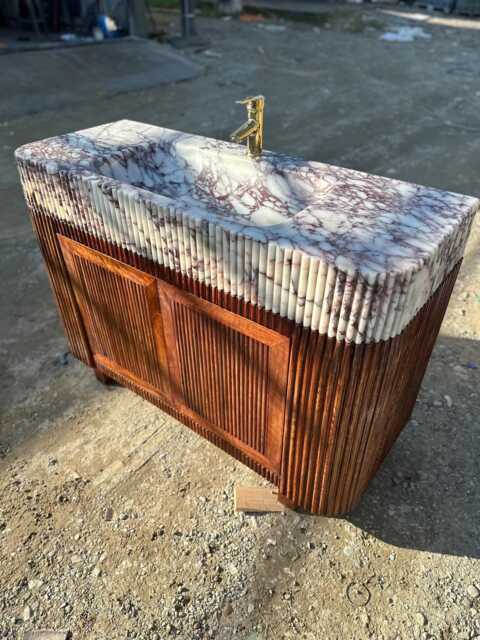 Handcrafted Fluted Wood Vanity Base, Customizable Cabinet For Marble Sink, Wooden Bathroom - image 1