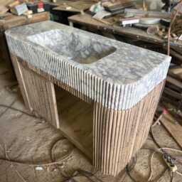 Handcrafted Fluted Wood Vanity Base, Customizable Cabinet For Marble Sink, Wooden Bathroom - thumbnail 2