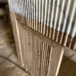 Handcrafted Fluted Wood Vanity Base, Customizable Cabinet For Marble Sink, Wooden Bathroom - thumbnail 3