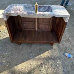 Handcrafted Fluted Wood Vanity Base, Customizable Cabinet For Marble Sink, Wooden Bathroom - thumbnail 4