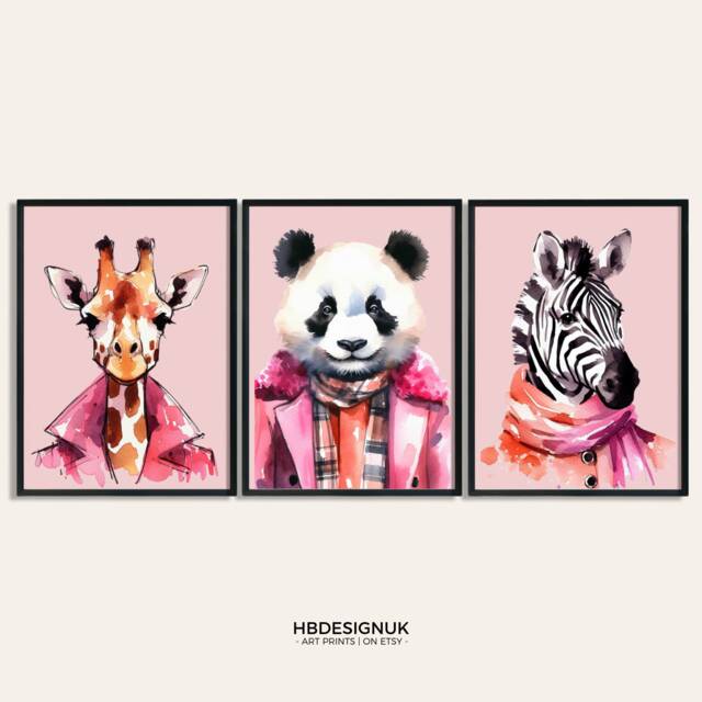 Colourful Animal Fashion Prints - Set Of 3 Posters - Maximalist Wall Art Funky Animals Artwork Style Portrait Decor Quirky Hipster - image 1