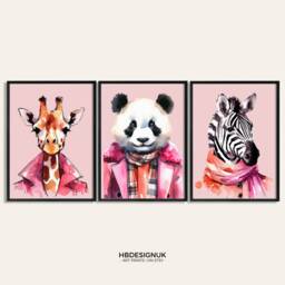 Colourful Animal Fashion Prints - Set Of 3 Posters - Maximalist Wall Art Funky Animals Artwork Style Portrait Decor Quirky Hipster - thumbnail 1