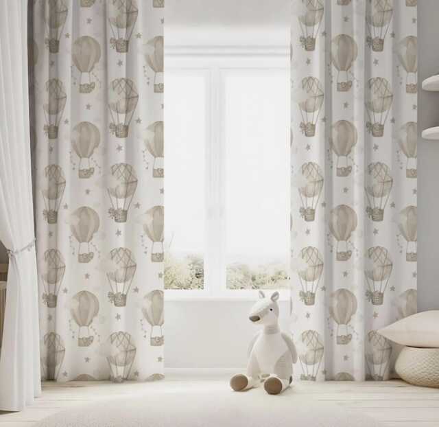 Multiple Hot Air Balloons, Beige Nursery Curtains, Blackout Or Non Blackout, Curtains With Eyelets, Pencil Pleat Rod Pocket, Home Decor - image 1