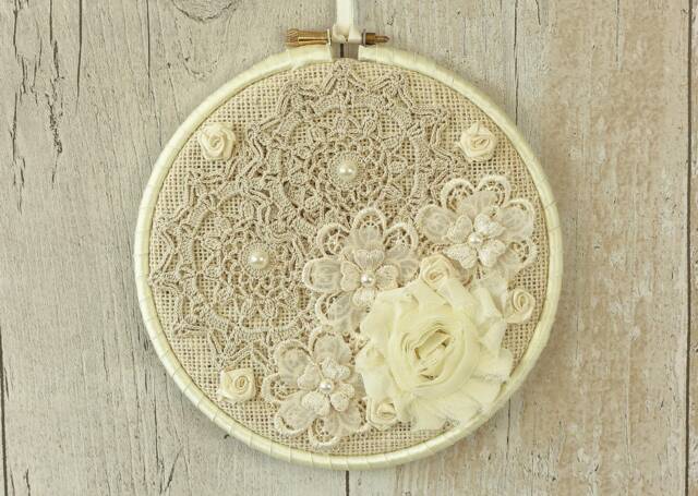 Lace Embroidery Hoop Art Chic Fabric Wall Decor - image 1
