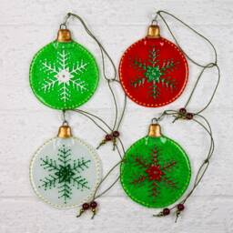 Snowflakes Glass Christmas Set Of Balls, Hand Painted Fused Art Ornaments - thumbnail 2