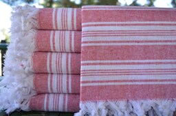 "Red & White Towel, Turkish Peshtemal, Wholesale Towel, 32""x65"