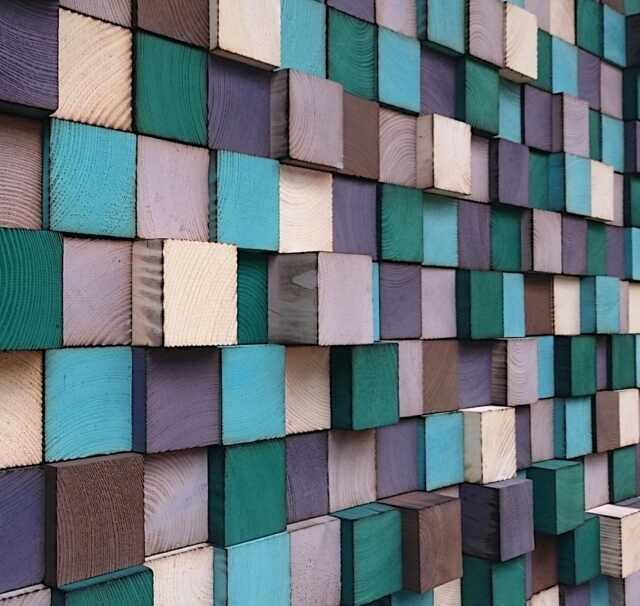 Reclaimed Wood Wall Art - Handmade Mosaic, Painted Blocks - image 1